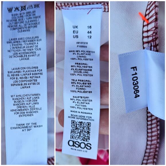 Pink Floral Dress ASOS Size 12 Plunge VNeck Belted Pleats Sleeveless Stretch - Picture 5 of 11